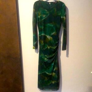 Elegant Green Mesh Tie-Dye Dress NWOT